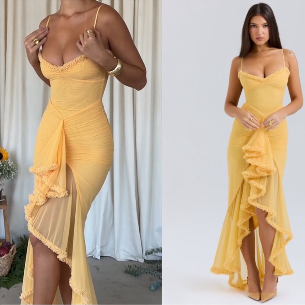 HOUSE OF CB 'Gabbi' Apricot Ruffled Front Gown NWOT size S - Picture 10 of 15